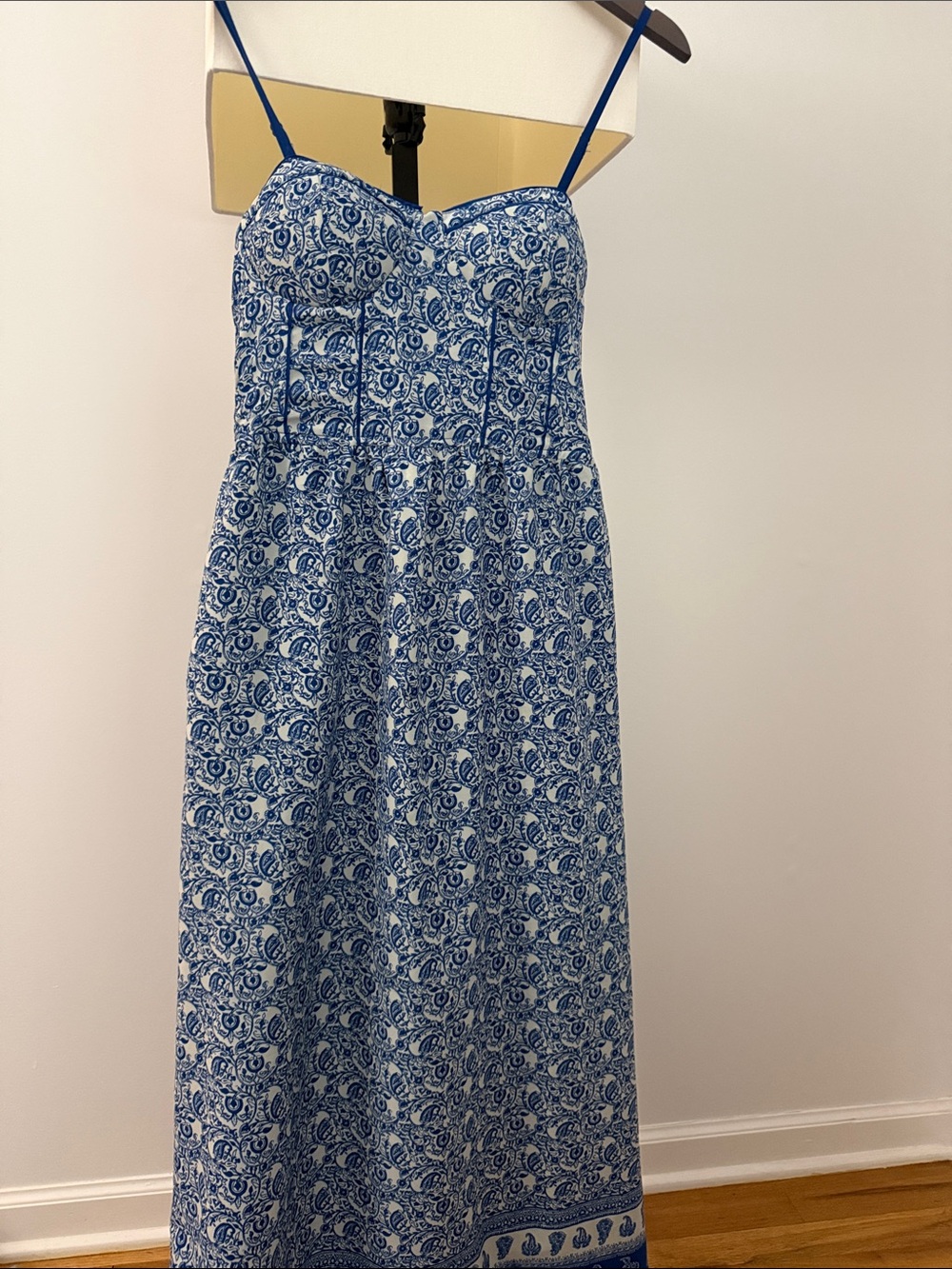 Blue Paisley Sweetheart Maxi Dress with Spaghetti Straps